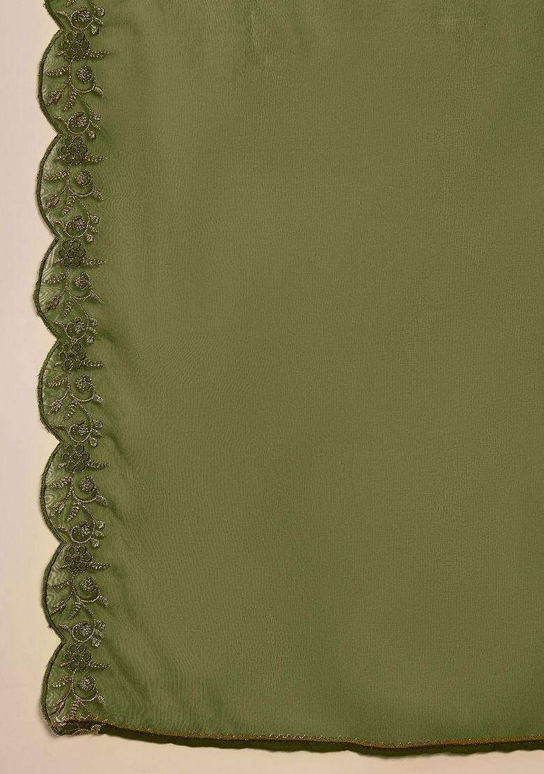 Green Solid Silk Blend Kurta Set - Indya