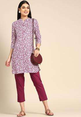 Burgundy Printed Cotton Kurta Set