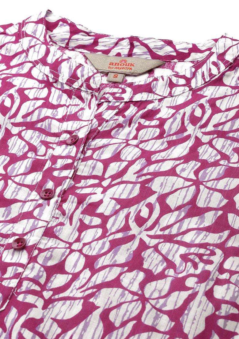 Burgundy Printed Cotton Kurta Set - Indya