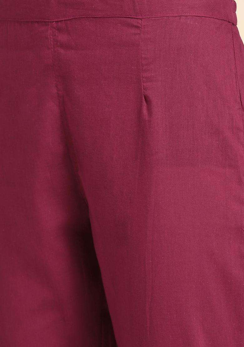 Burgundy Printed Cotton Kurta Set - Indya