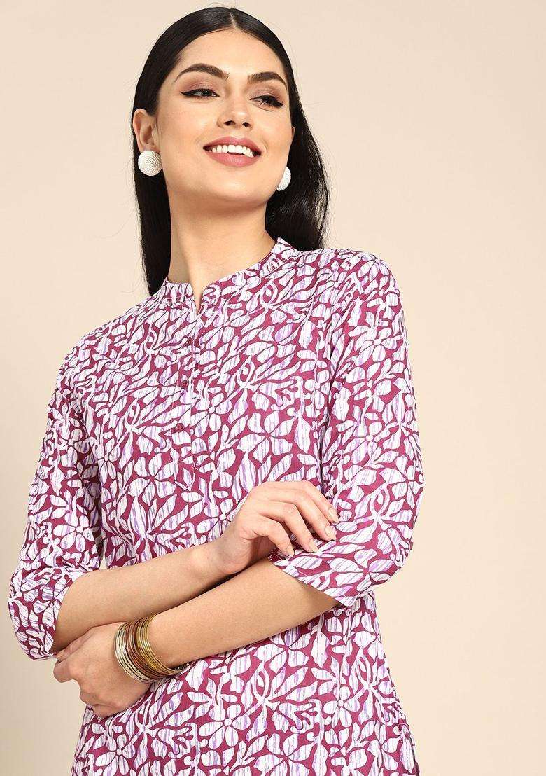 Burgundy Printed Cotton Kurta Set - Indya