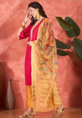 Pink Solid Viscose Kurta Set