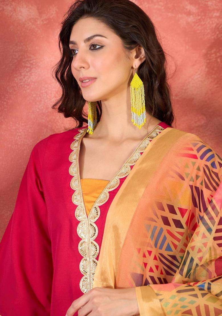 Pink Solid Viscose Kurta Set - Indya