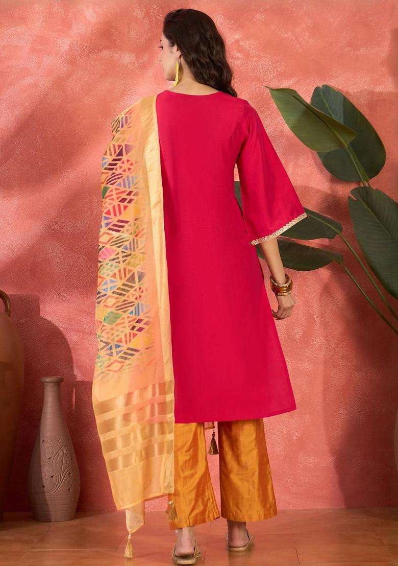 Pink Solid Viscose Kurta Set - Indya