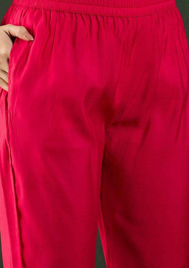 Coral Embroidered Silk Blend Kurta Set - Indya