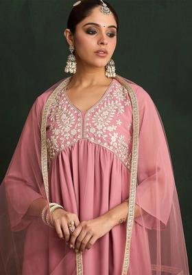 Pink Yoke Design Georgette Kurta Set