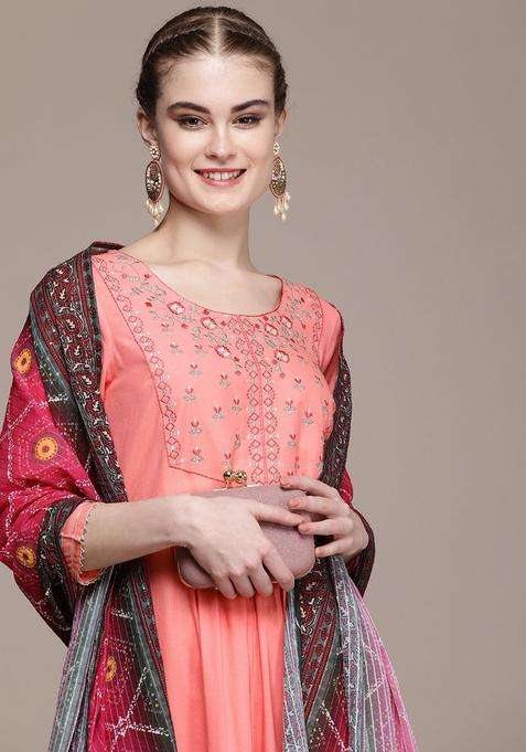 Coral Yoke Design Cotton Kurta Set