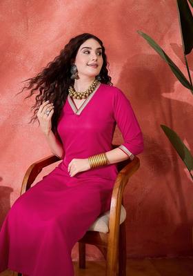 Pink Solid Silk Blend Kurta Set