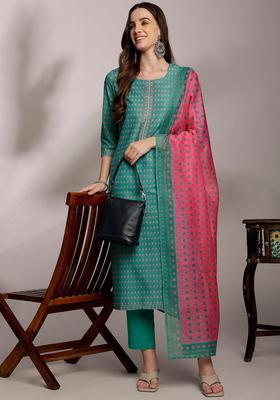 Sea Green Printed Viscose Kurta Set