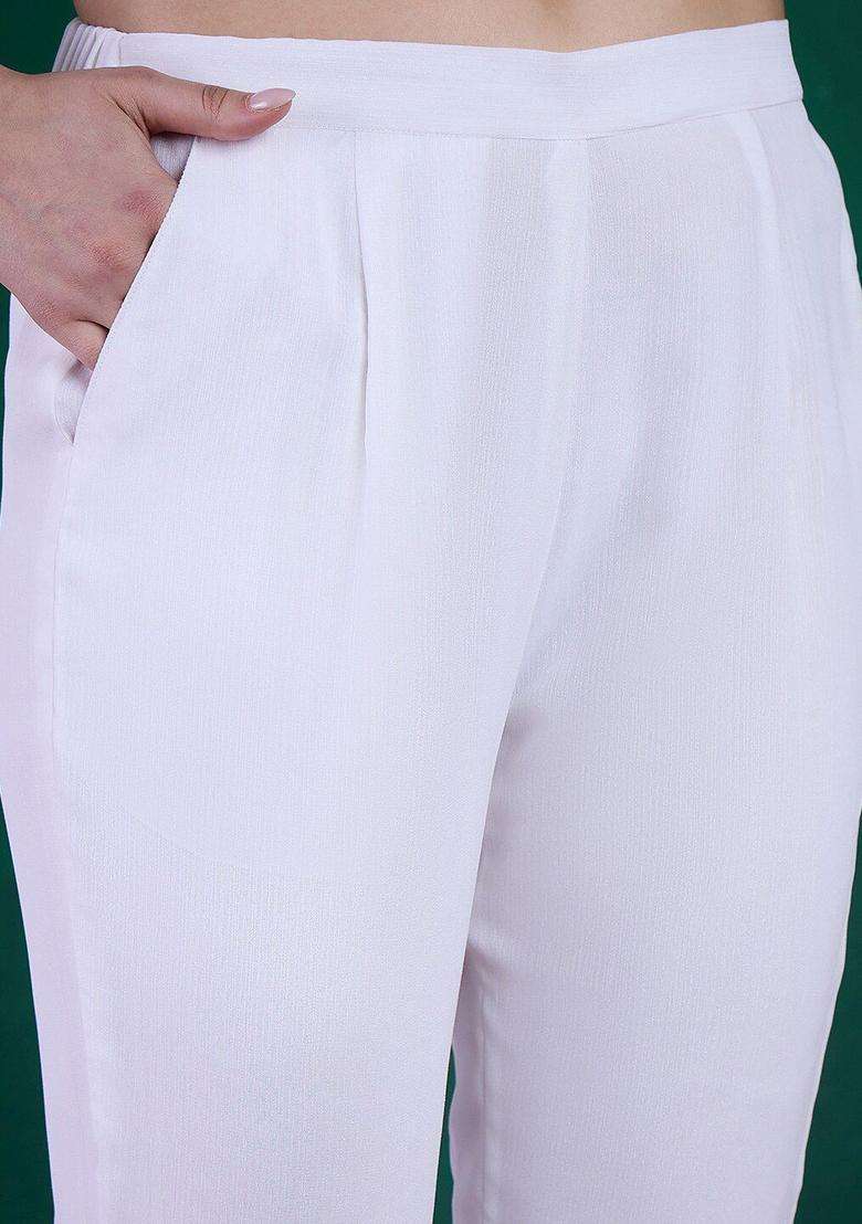 White Embroidered Georgette Anarkali Set - Indya