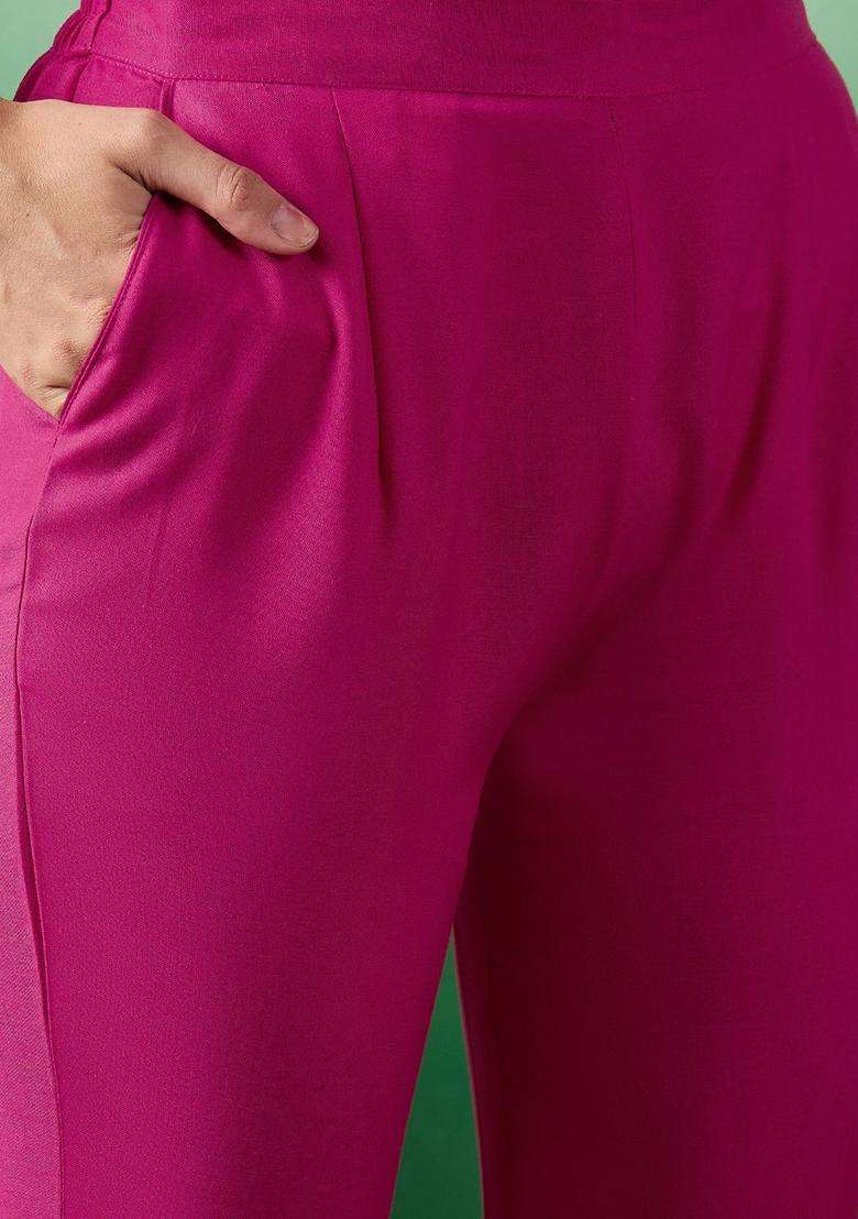 Pink Embroidered Viscose Kurta Set - Indya