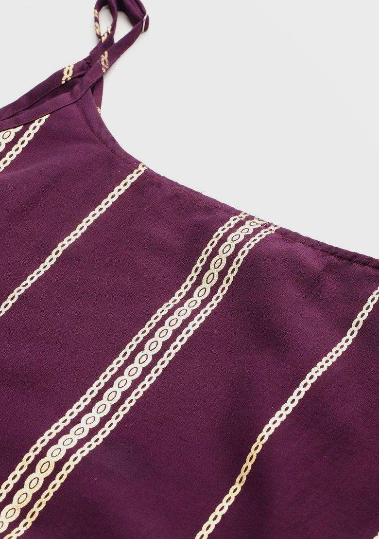 Burgundy Printed Polyester Kurta Set - Indya