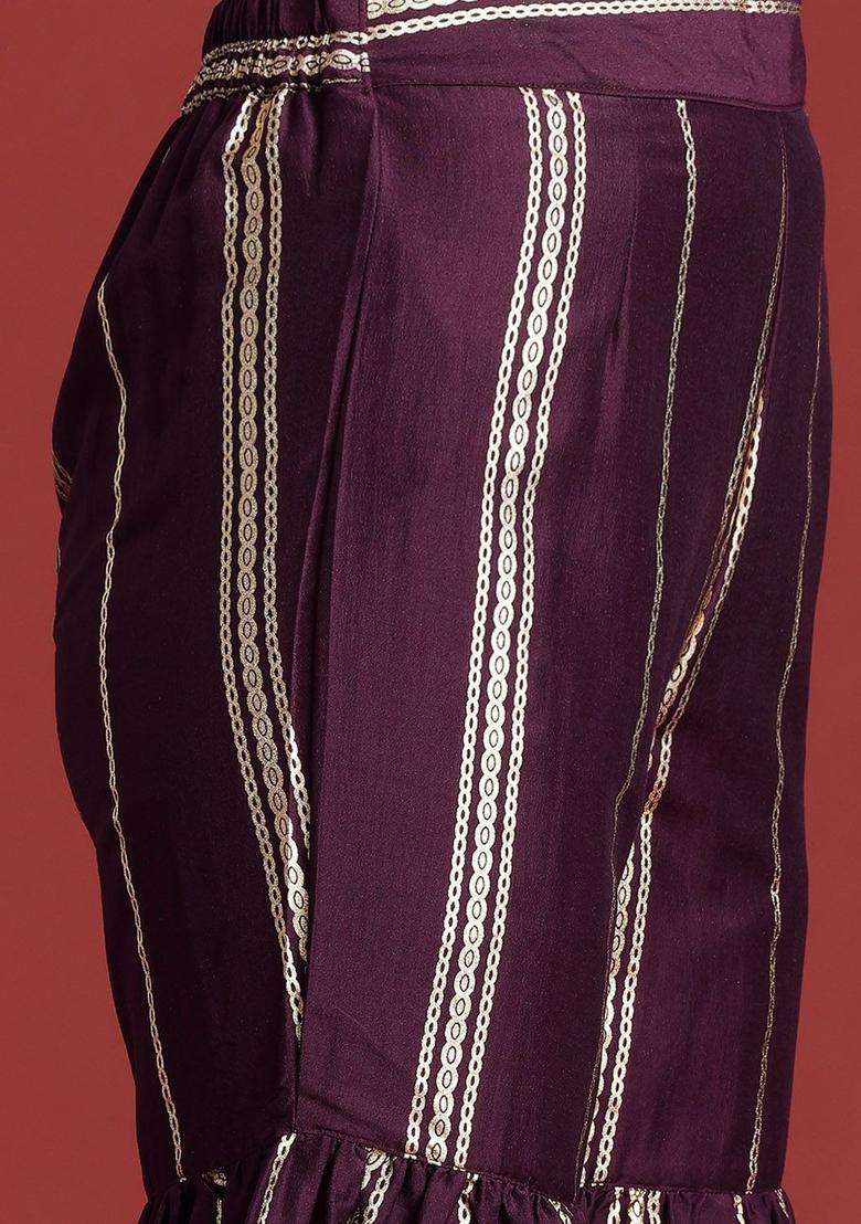 Burgundy Printed Polyester Kurta Set - Indya