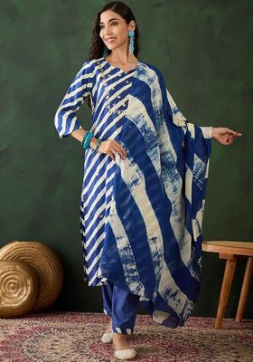 Navy Blue Striped Cotton Kurta Set