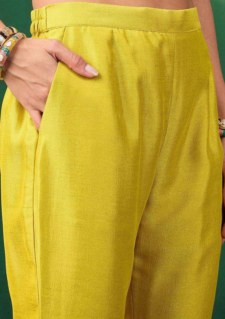 Mustard Embroidered Silk Blend Anarkali Set - Indya