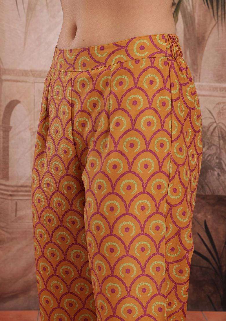 Purple Printed Polyester Kurta Set - Indya