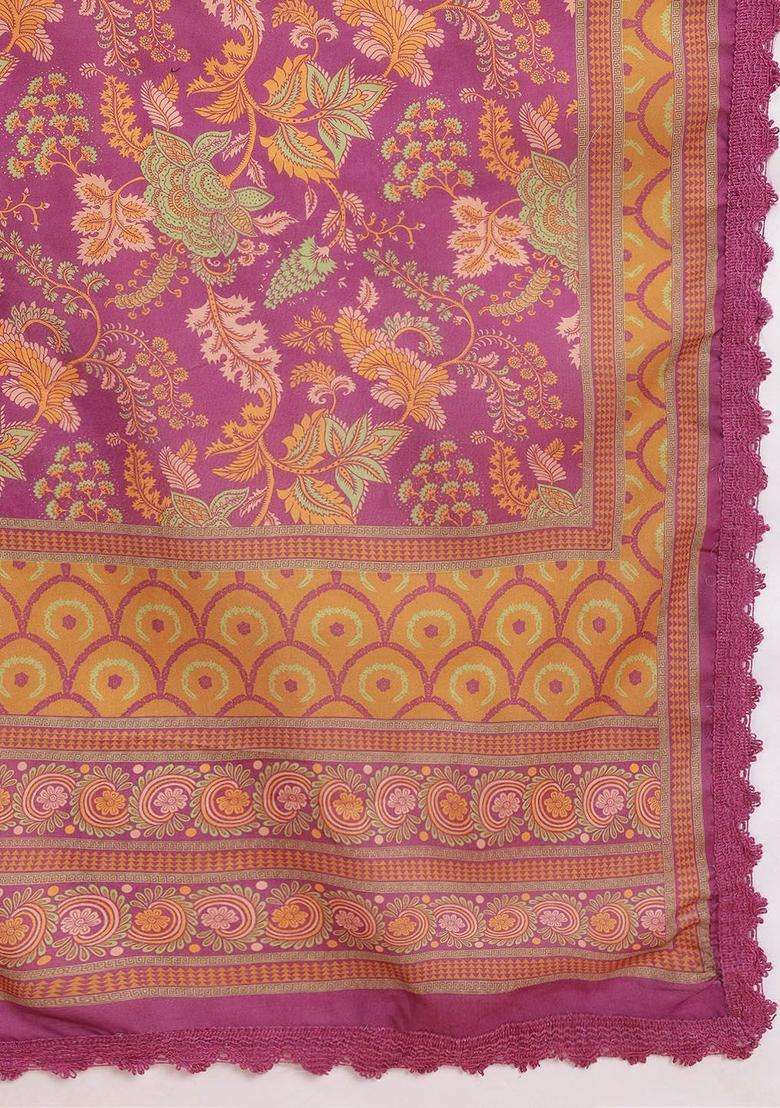 Purple Printed Polyester Kurta Set - Indya