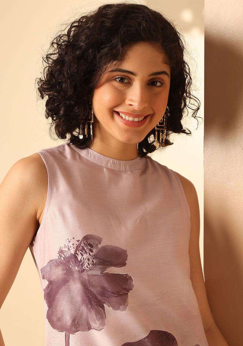 Purple Printed Polyester Kurta Set - Indya