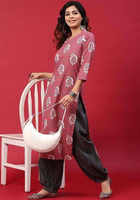 Pink Printed Cotton Kurta Set