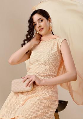 Peach Embroidered Georgette Kurta Set