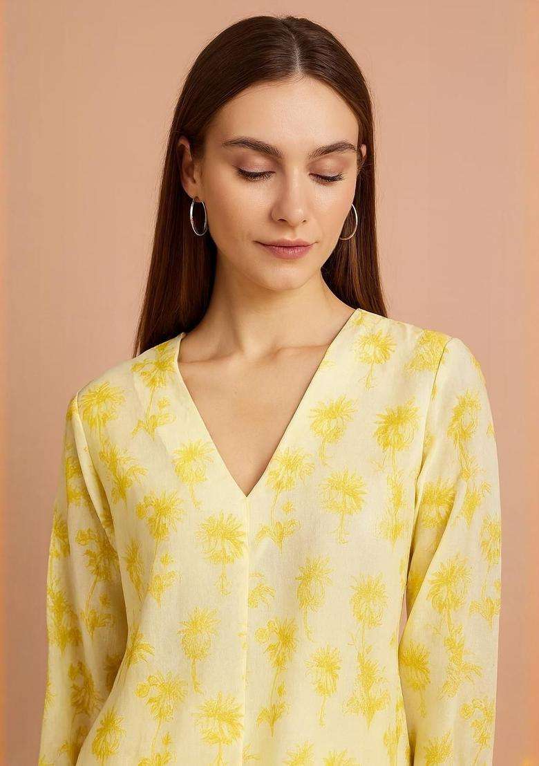 Yellow Printed Cotton Kurta Set - Indya