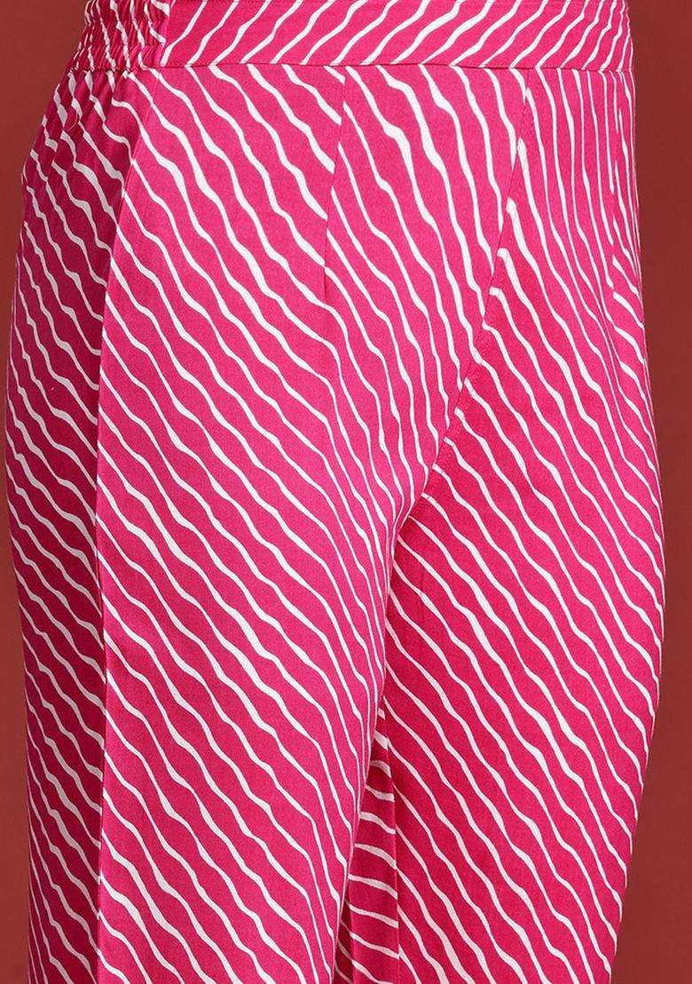 Pink Printed Viscose Kurta Set - Indya