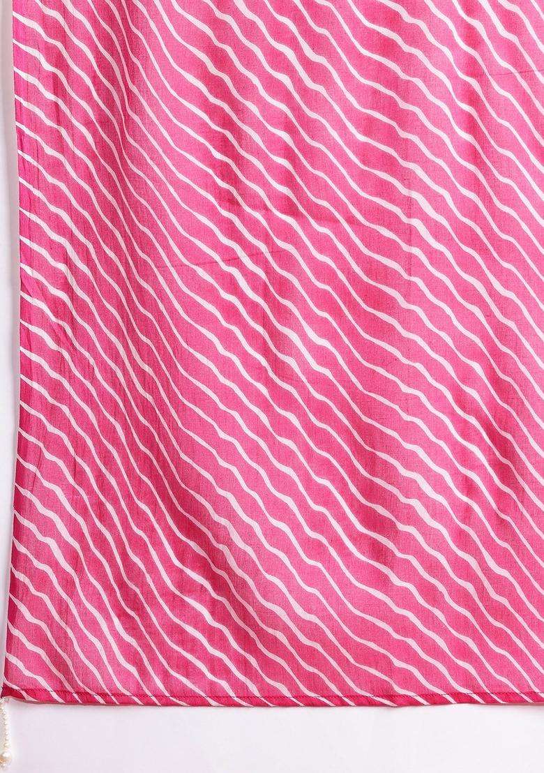 Pink Printed Viscose Kurta Set - Indya