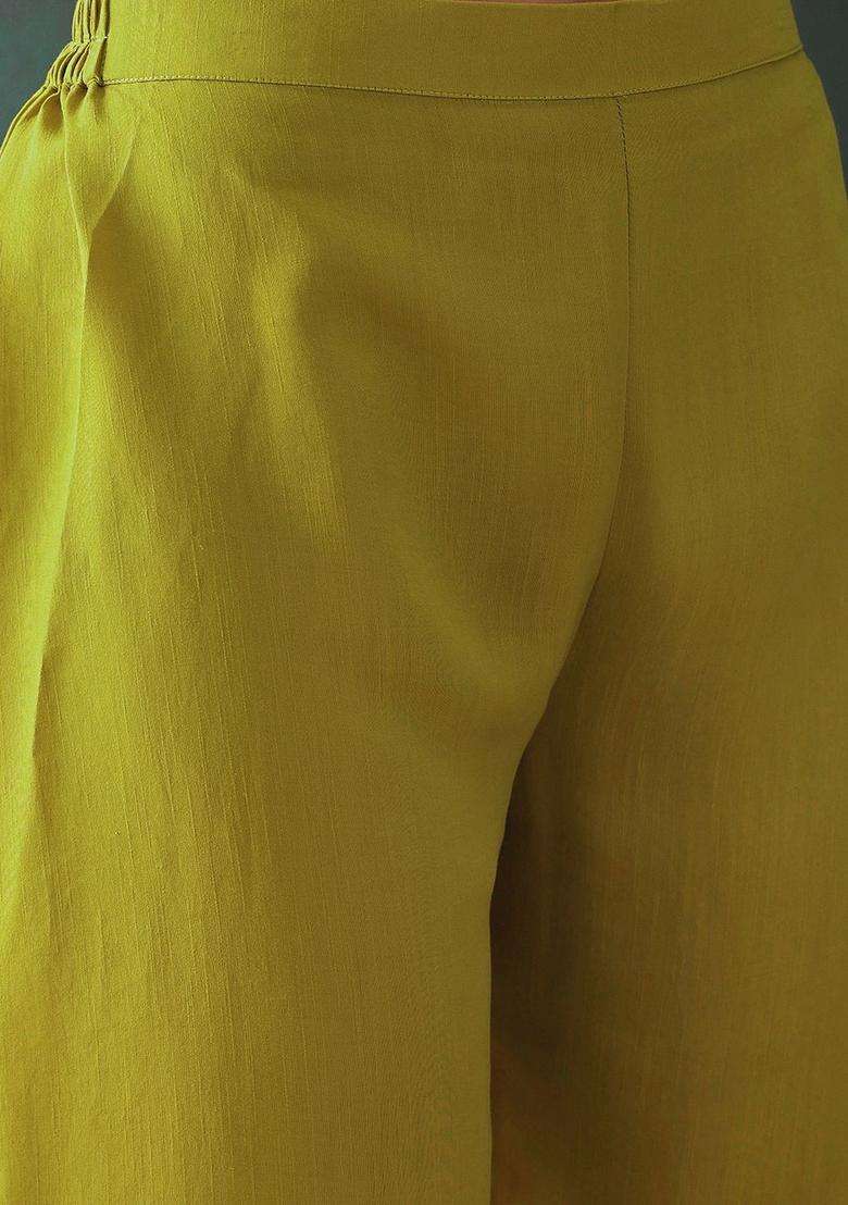 Lime Green Embroidered Silk Blend Kurta Set - Indya