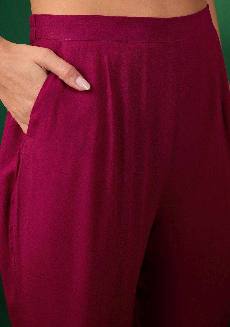 Pink Woven Design Silk Blend Kurta Set - Indya