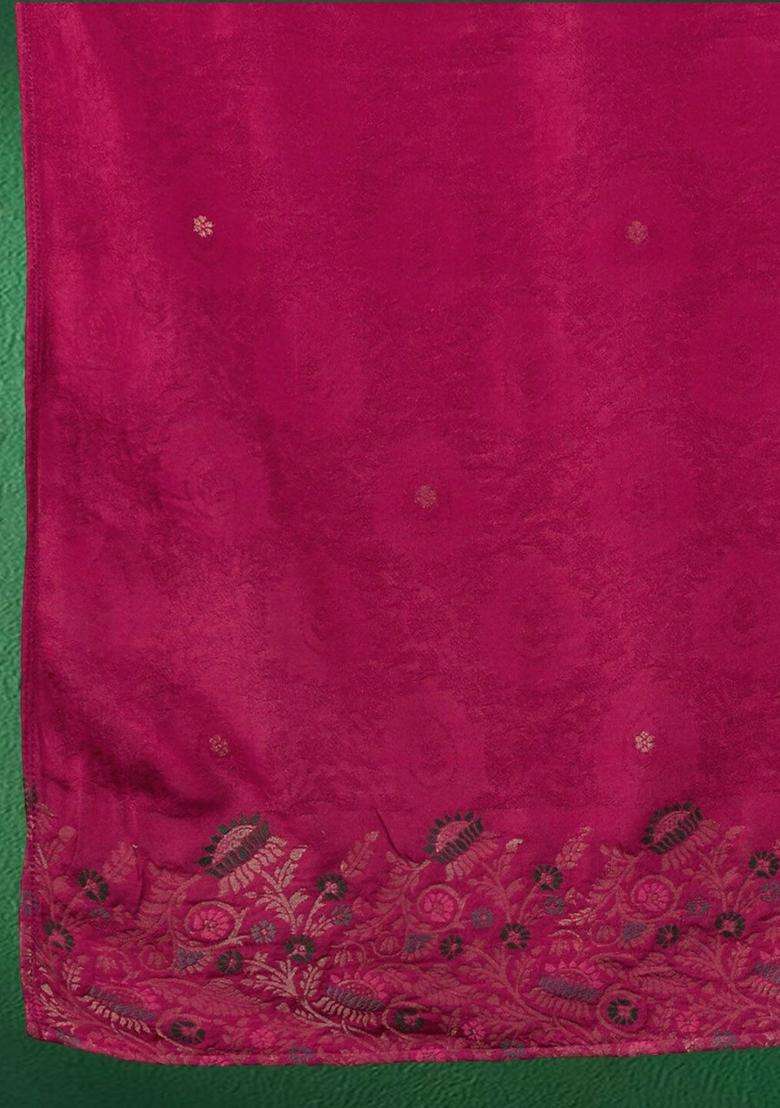 Pink Woven Design Silk Blend Kurta Set - Indya