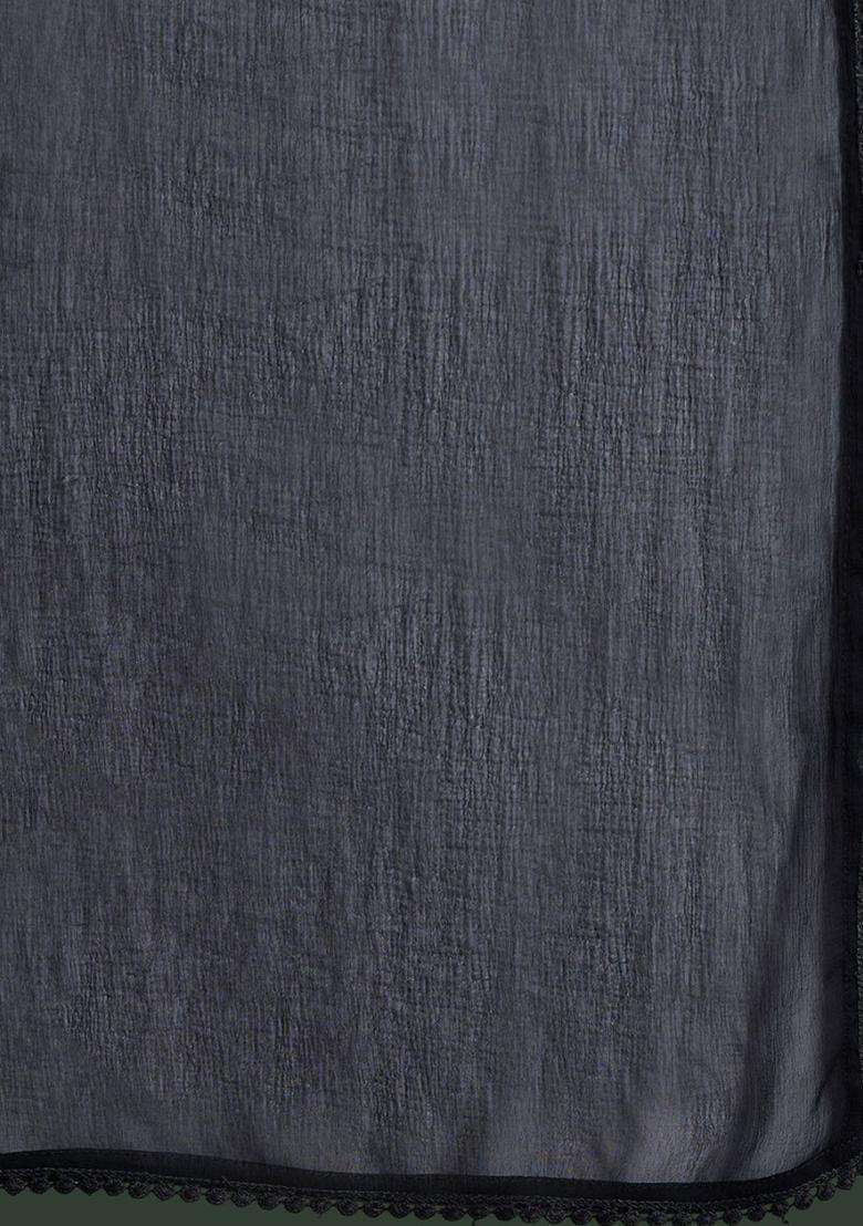 Black Printed Viscose Anarkali Set - Indya