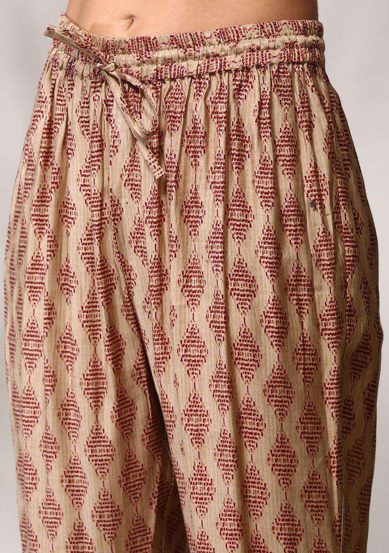 Maroon Printed Cotton Kurta Set - Indya