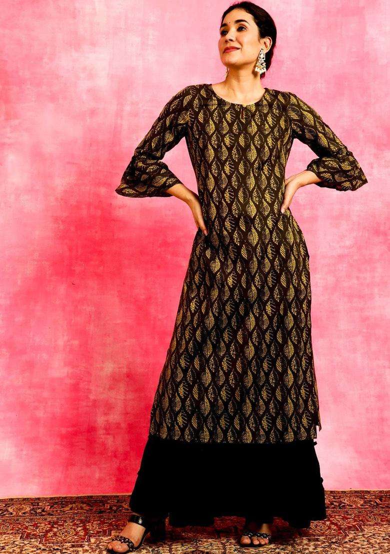 Black  Cotton Kurta - Indya