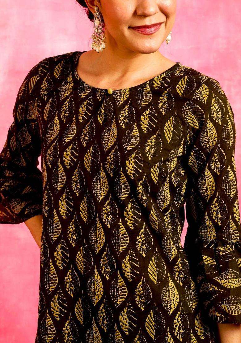 Black  Cotton Kurta - Indya