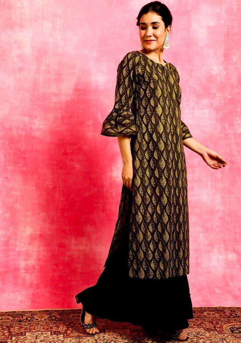 Black  Cotton Kurta - Indya