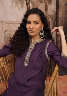 Purple Yoke Design Viscose Kurta Set