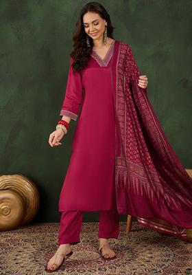 Maroon Solid Viscose Kurta Set