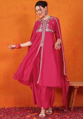 Pink Embroidered Silk Anarkali Set