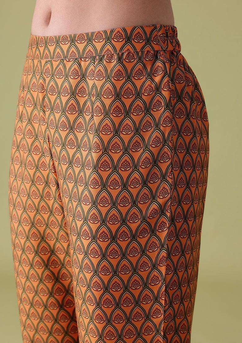 Rust Printed Polyester Kurta Set - Indya