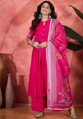 Pink Embroidered Silk Anarkali Set