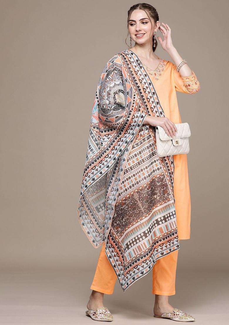 Coral Embroidered Cotton Kurta Set - Indya