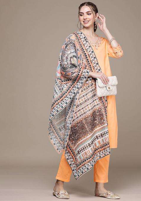 Coral Embroidered Cotton Kurta Set