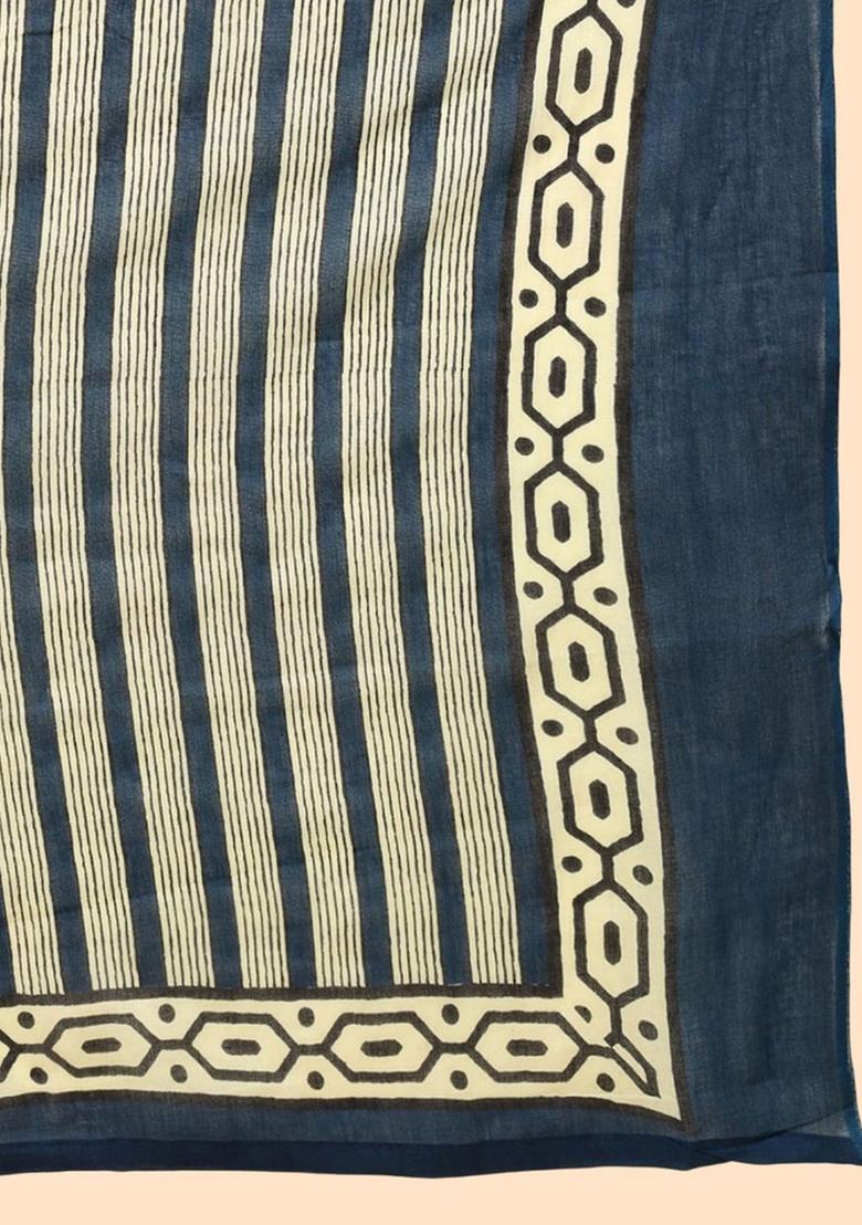 Navy Blue Printed Cotton Kurta Set - Indya
