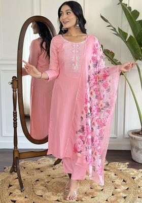 Pink Yoke Design Viscose Kurta Set
