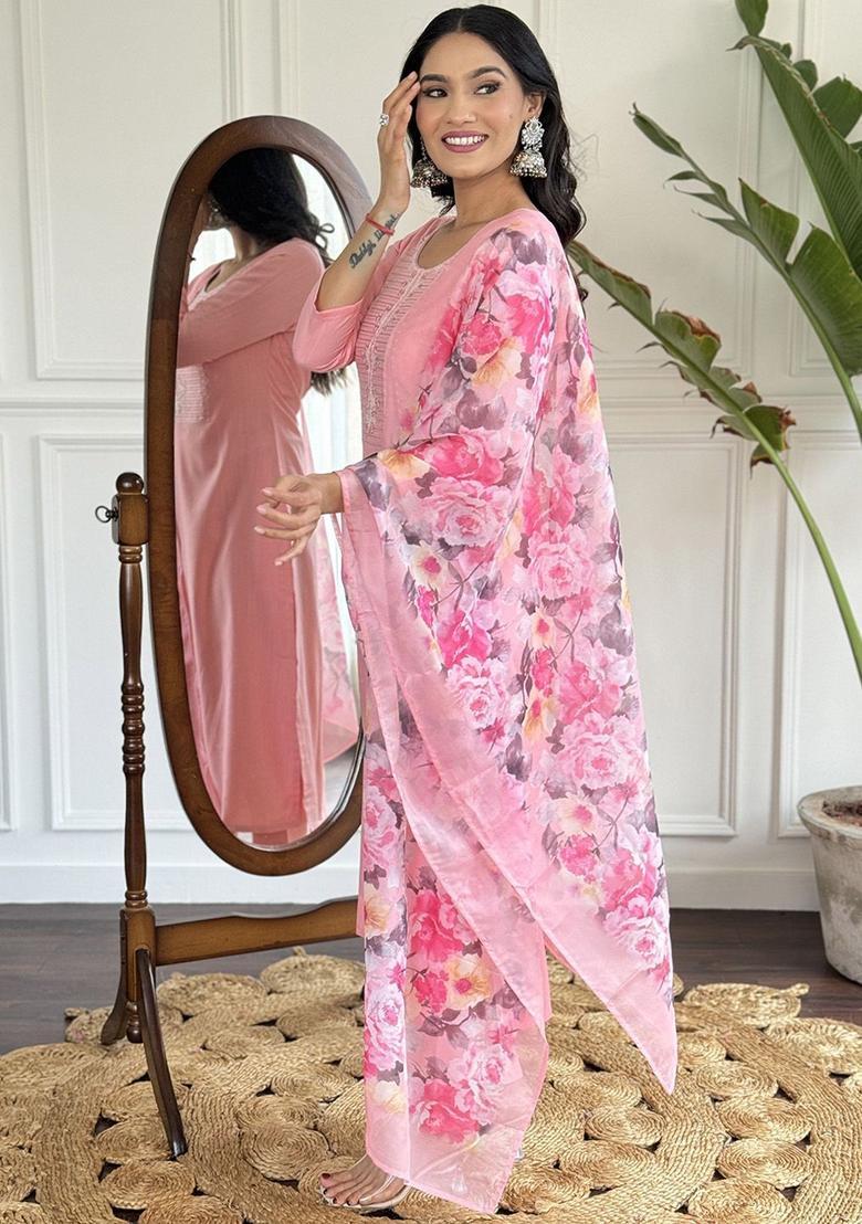 Pink Yoke Design Viscose Kurta Set - Indya
