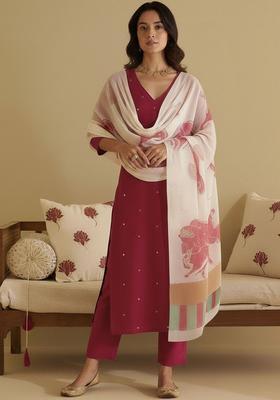 Maroon Solid Viscose Kurta Set