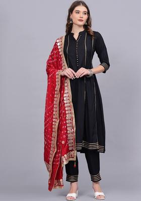 Black Solid Viscose Anarkali Set