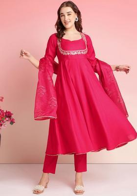 Pink Yoke Design Viscose Anarkali Set