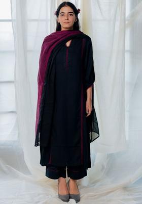 Maroon Solid Viscose Kurta Set