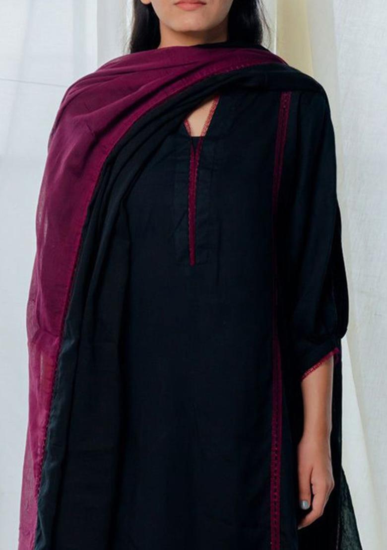 Maroon Solid Viscose Kurta Set - Indya